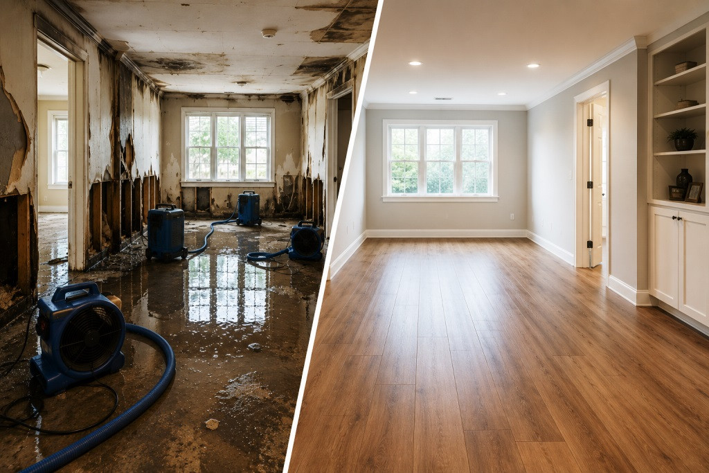 Before and after water damage restoration transformation
