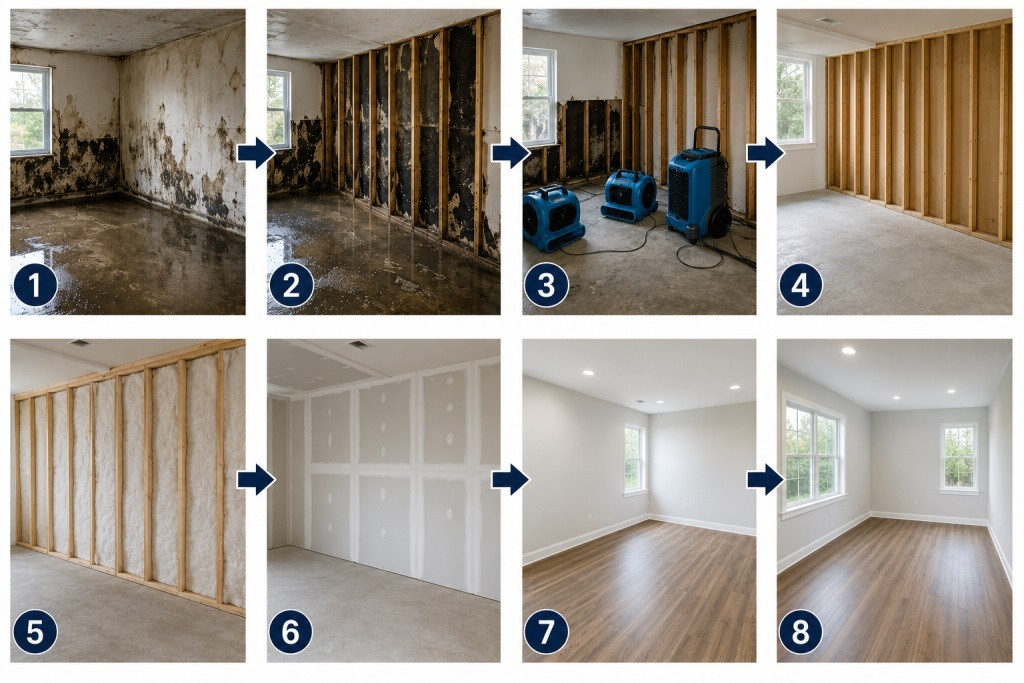 Commercial Mold restoration process stages