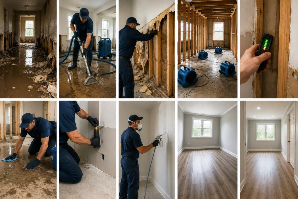 Water damage restoration process in steps